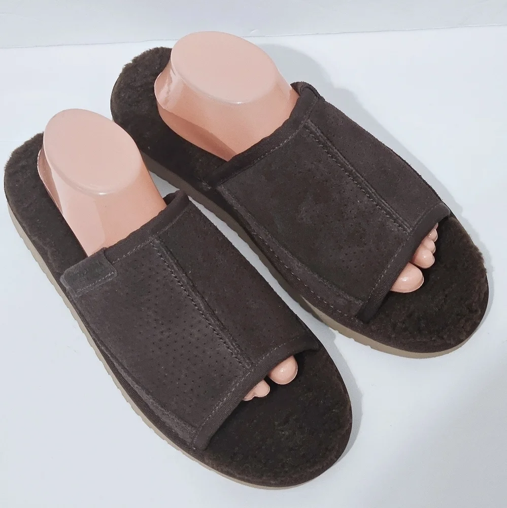 NWOT Koolaburra By Ugg Dawsen Men's Brown Leather Slippers Sz 9 - Picture 1 of 7